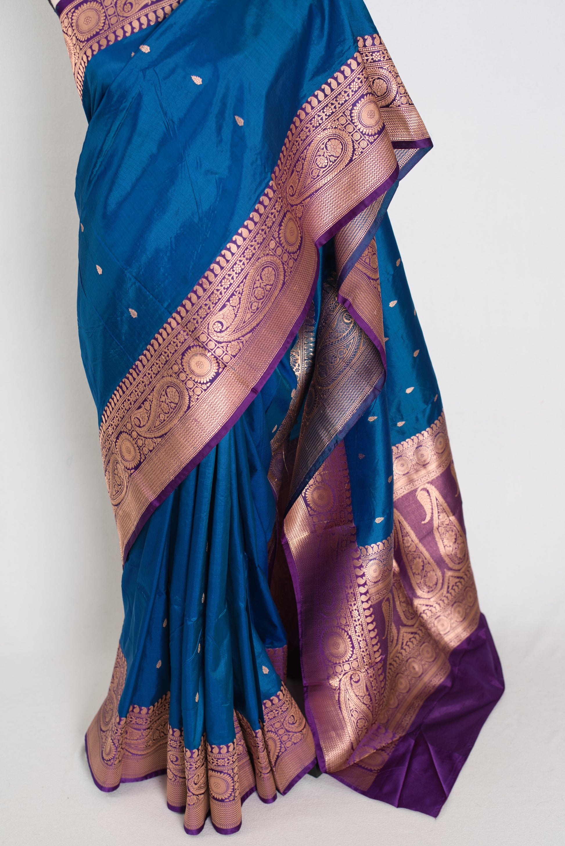 Mahi | Royal Blue Pure Katan Silk Banarasi Saree with 40 Size Stitched Blouse image 7