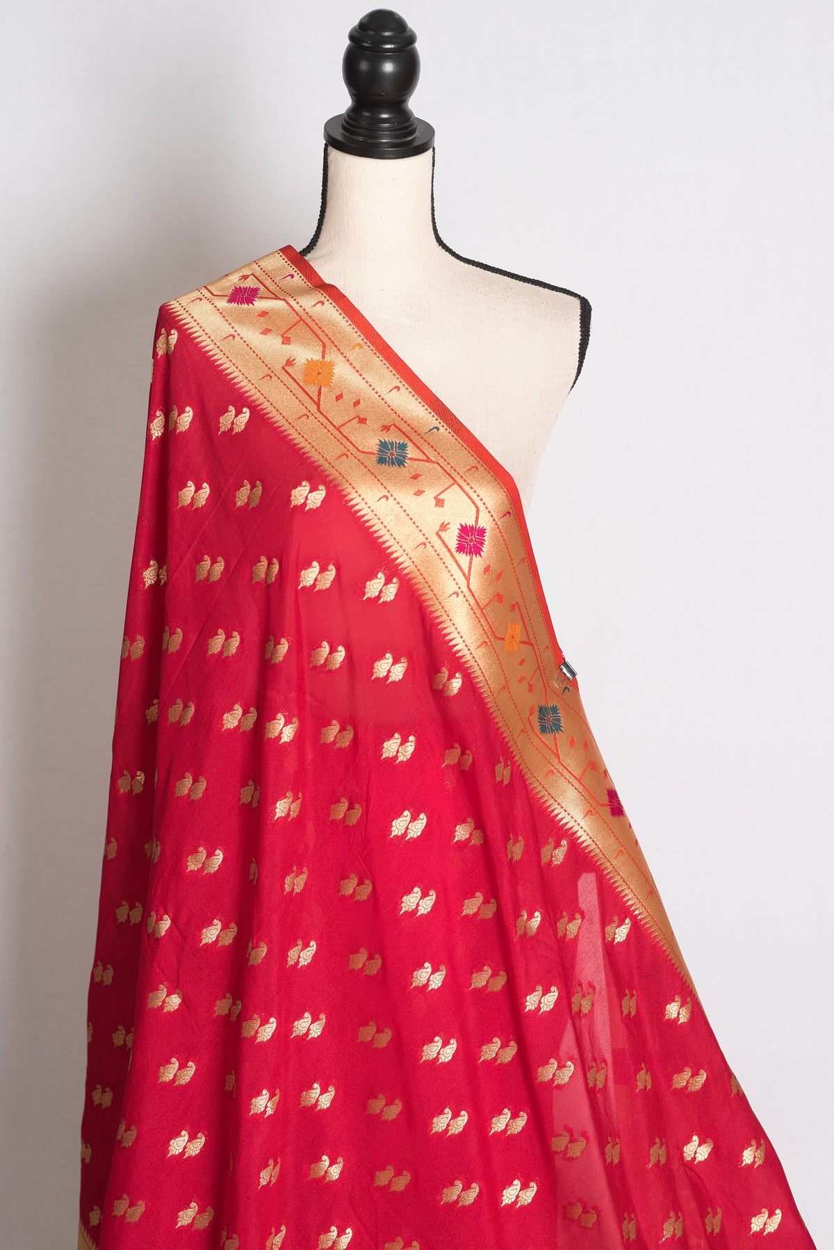 Mrinal: Rani Pink Paithani Inspired Semi Silk Saree with Orange Contrast Border image 4