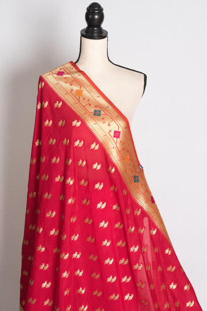 Mrinal: Rani Pink Paithani Inspired Semi Silk Saree with Orange Contrast Border image 4