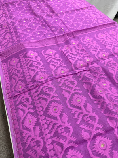 Ananya : Mauve Blended Soft Cotton Jamdani Saree image 3