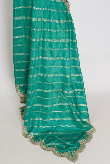 Neha : Sea Green and Gold Dola Silk Banarasi Dupatta image 2