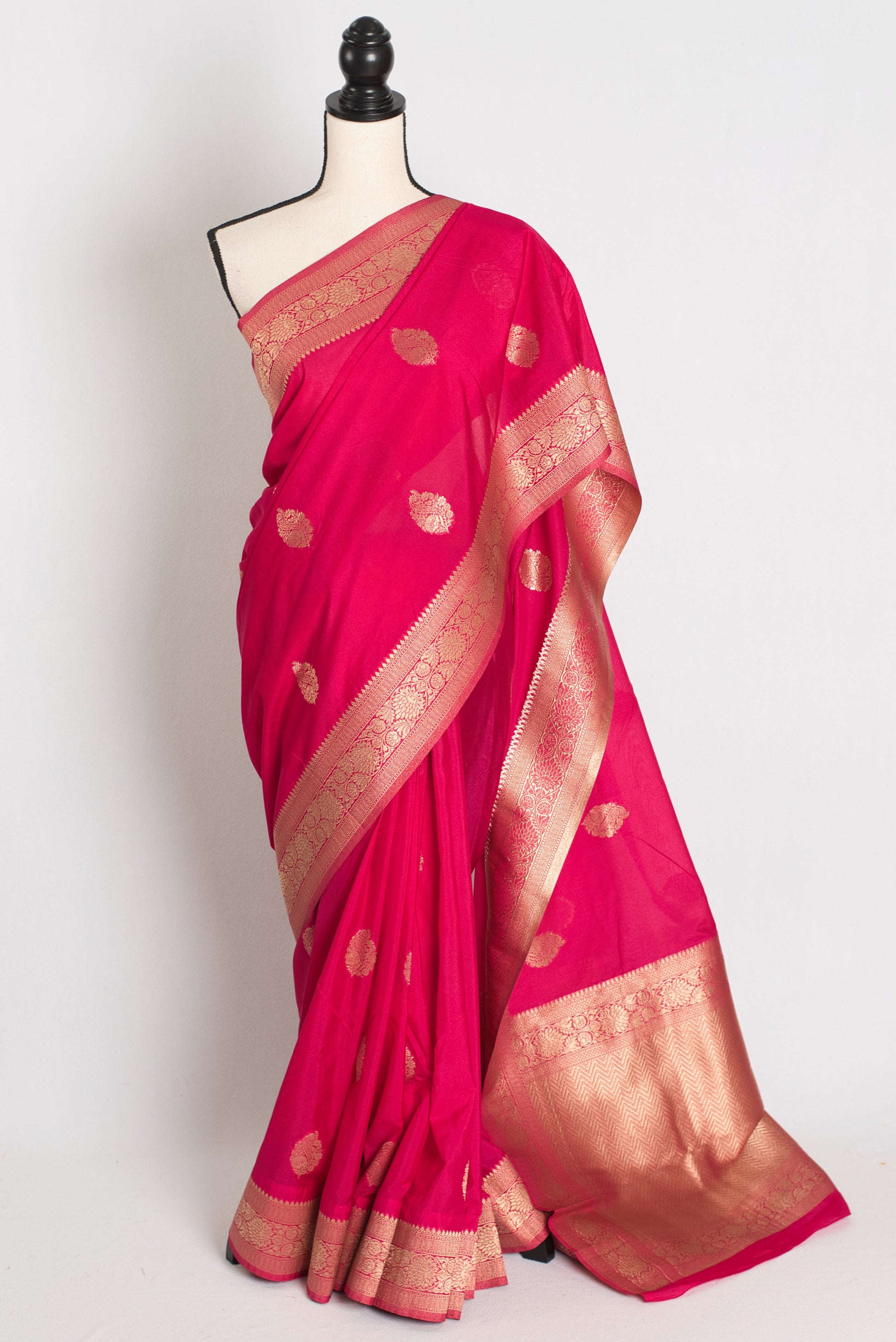 Raji : Semi Crepe Silk Budget Friendly Banarasi Saree in Pink and Gold image 0