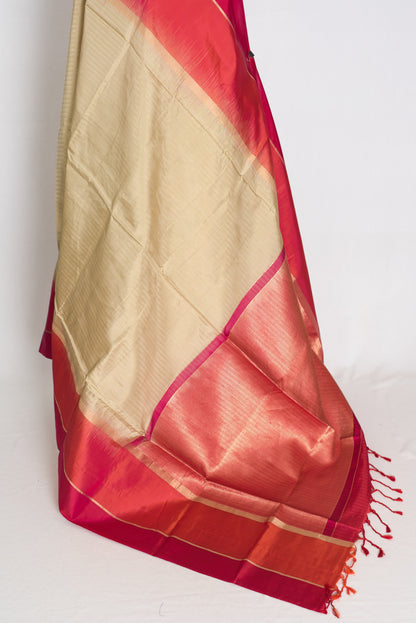 Sree : Clay Brown, Orange, and Red Wide Border Lightweight Kanjivaram Silk Saree image 3