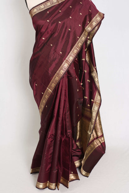 Noori : Certified Silk Burgundy Banarasi Katan Silk Saree with Resham Work image 5