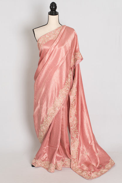 Navya | Baby Pink Semi Brocade Silk Hand Embroidery Saree | Pastel Collection image 0