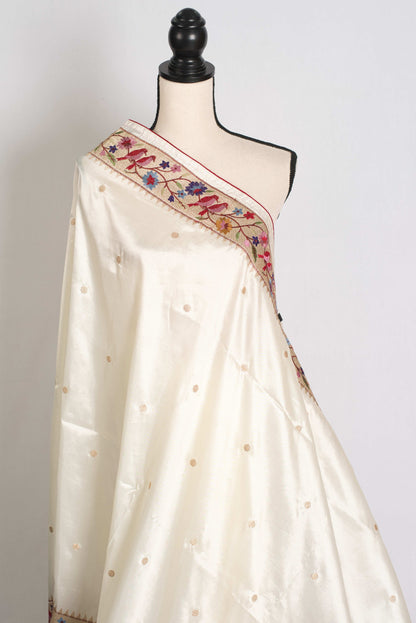 Sandhi : Semi Tussar Silk Embroidered Designer Saree in Off White and Gold image 4
