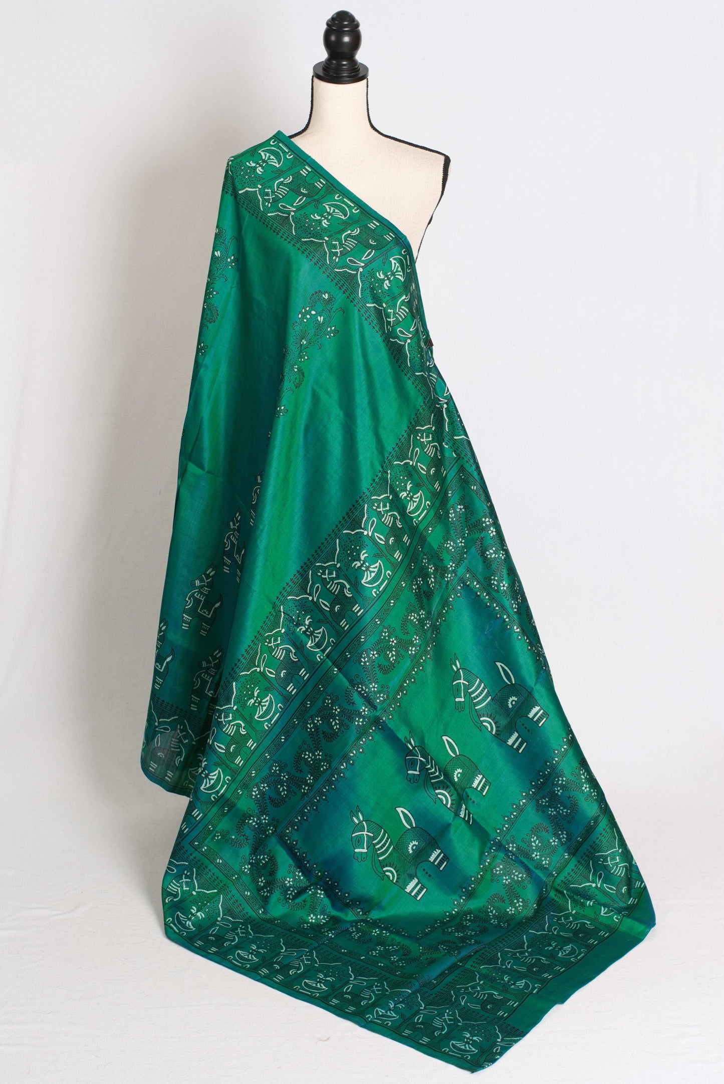 Bimala : Silk Mark Certified Green Bishnupur Katan Silk Printed Baluchari Saree image 1