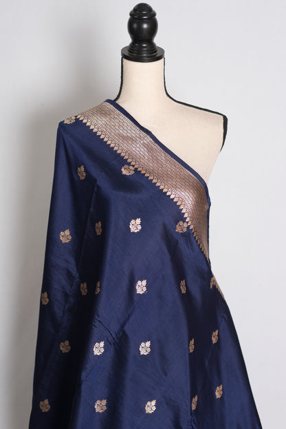 Krishna: Midnight Blue and Gold Mango Silk Banarasi Saree with Wide Border image 5