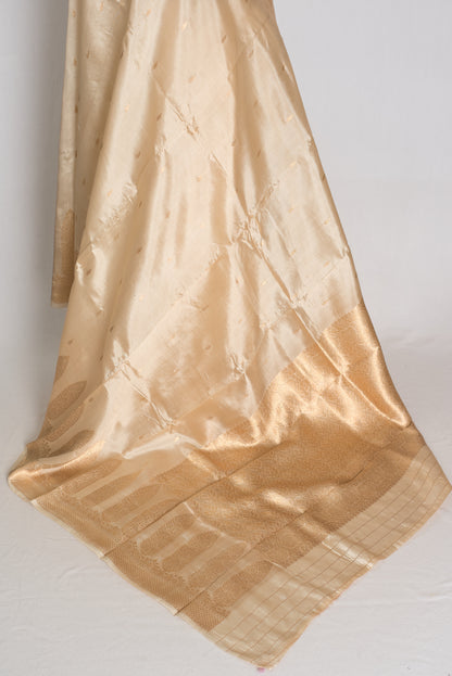 Shweta : Cream and Gold Satin Katan Silk Banarasi Saree | Silk Mark Certified image 3