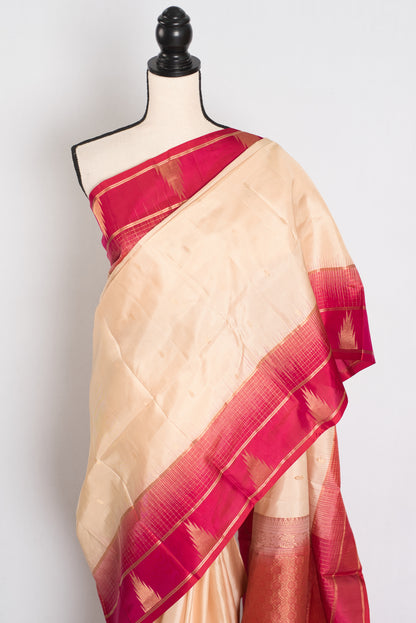 Naina: Clay White & Rani Pink Kanjivaram Silk Saree | Silk Mark Certified image 6
