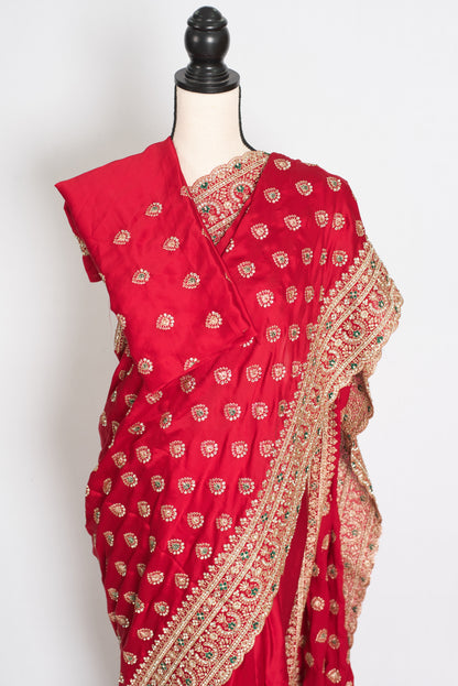 Reshma | Rosy Pink Designer Satin Saree | Royal Bridal & Festive Wear image 2
