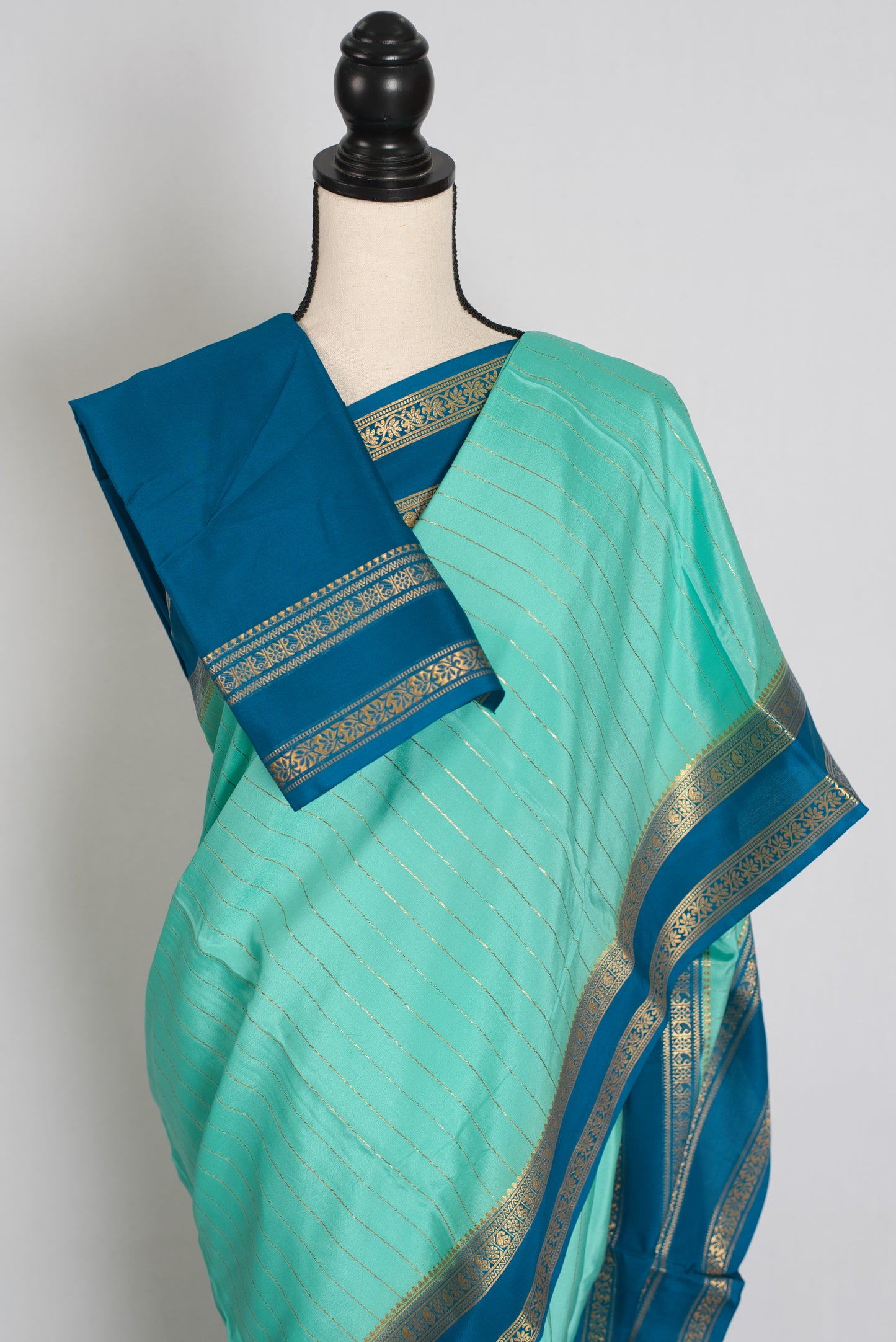 Divya : Aqua Blue & Teal Premium Mysore Crepe Silk Saree | Silk Mark Certified image 2