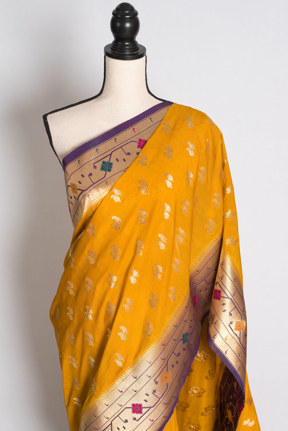 Diya: Yellow and Purple Paithani Semi Silk Saree image 6