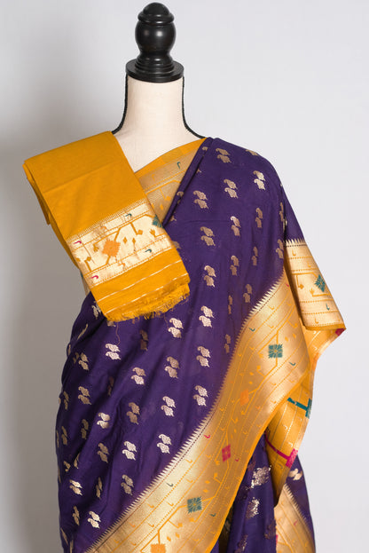 Parul: Purple and Yellow Paithani Inspired Semi Silk Saree image 2