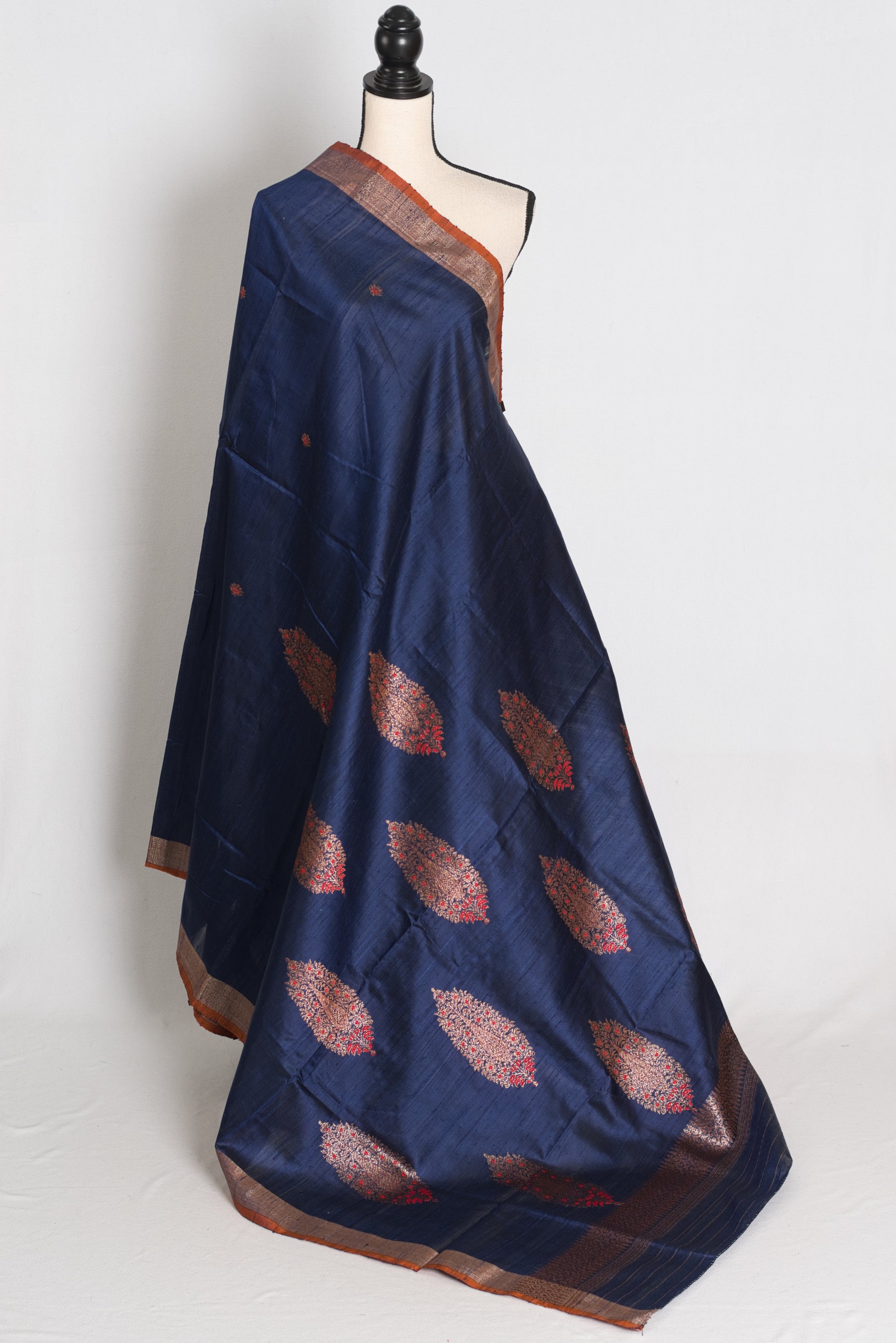 Uma : Midnight Blue Minakari Handwoven Pure Raw Silk Tussar Banarasi Saree image 1