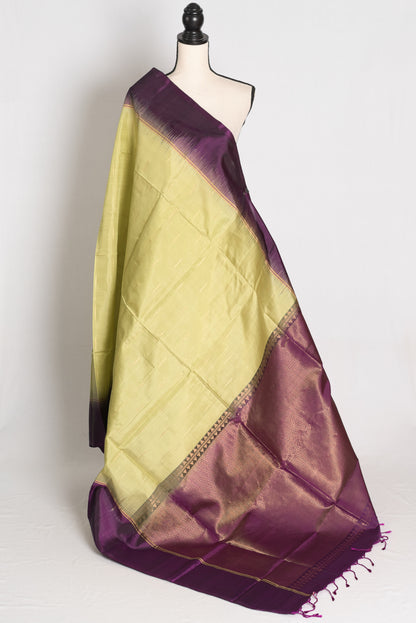 Ila : Lime Green and Deep Purple Lightweight Kanjivaram Silk Saree image 1