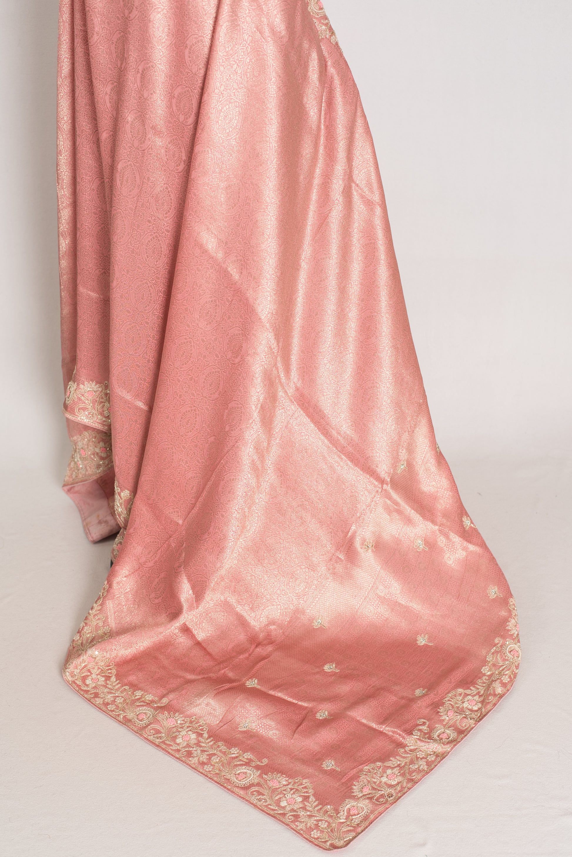 Navya | Baby Pink Semi Brocade Silk Hand Embroidery Saree | Pastel Collection image 3