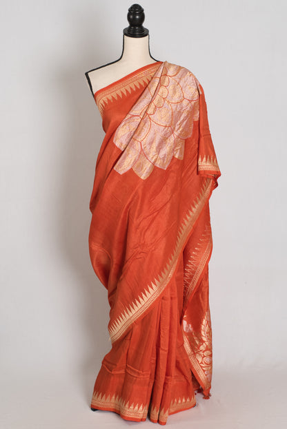 Farah : Rust Orange Tussar Georgette Banarasi Saree with Contemporary Design image 0