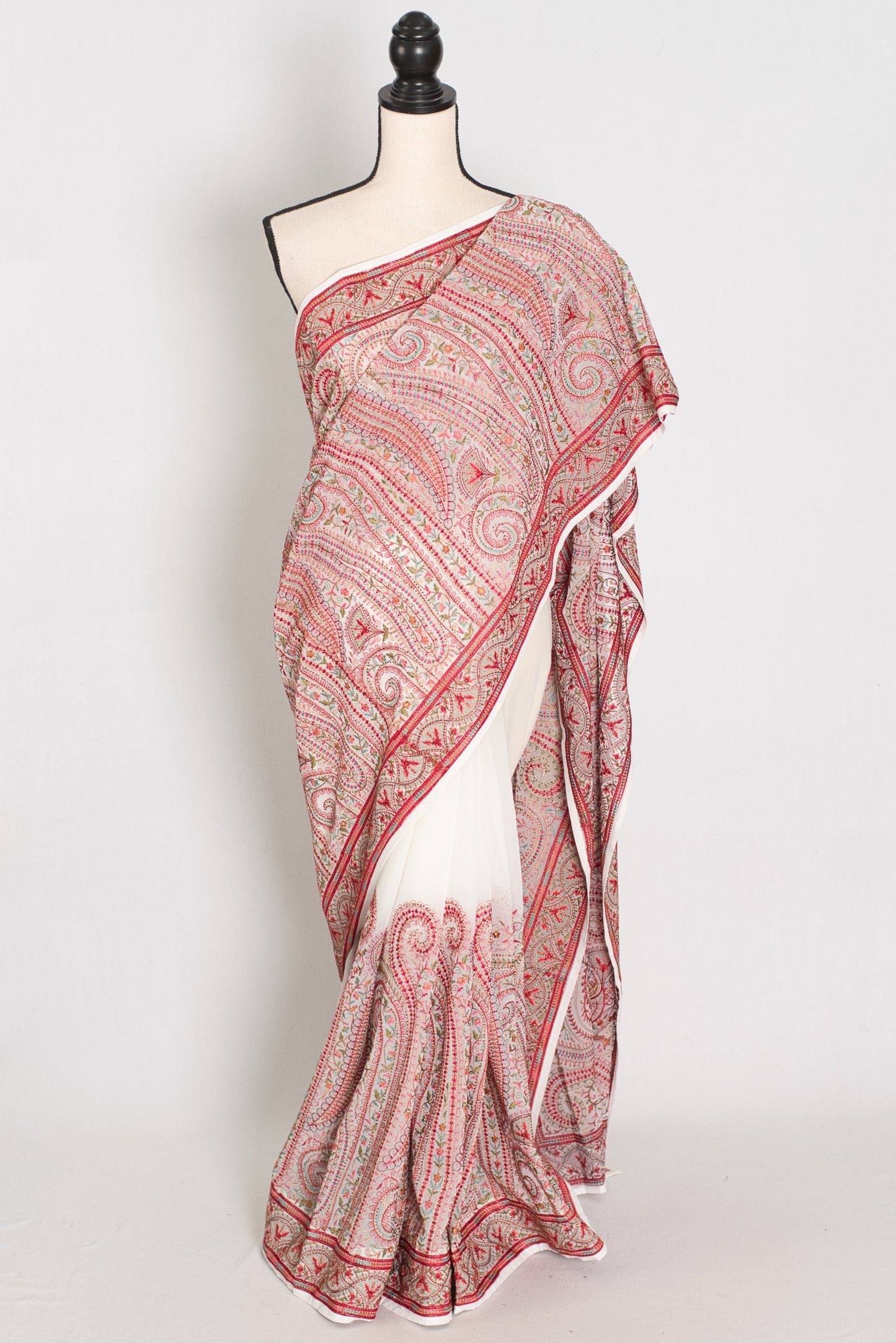Koli | White and Red Georgette Saree | Lightweight Festive Partywear image 0