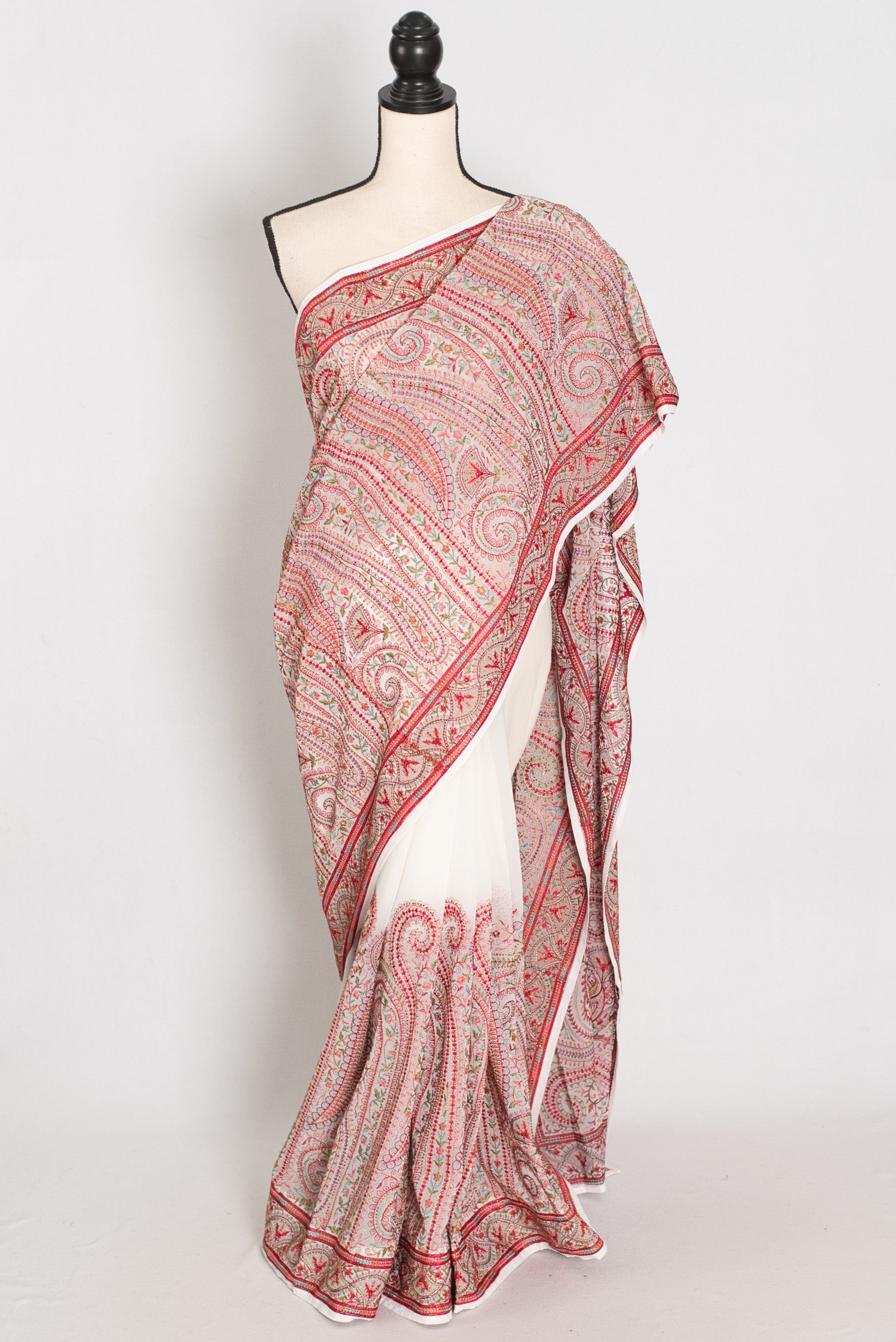 Koli | White and Red Georgette Saree | Lightweight Festive Partywear image 0
