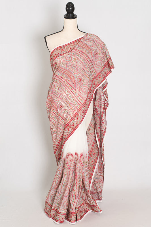 Koli | White and Red Georgette Saree | Lightweight Festive Partywear image 0