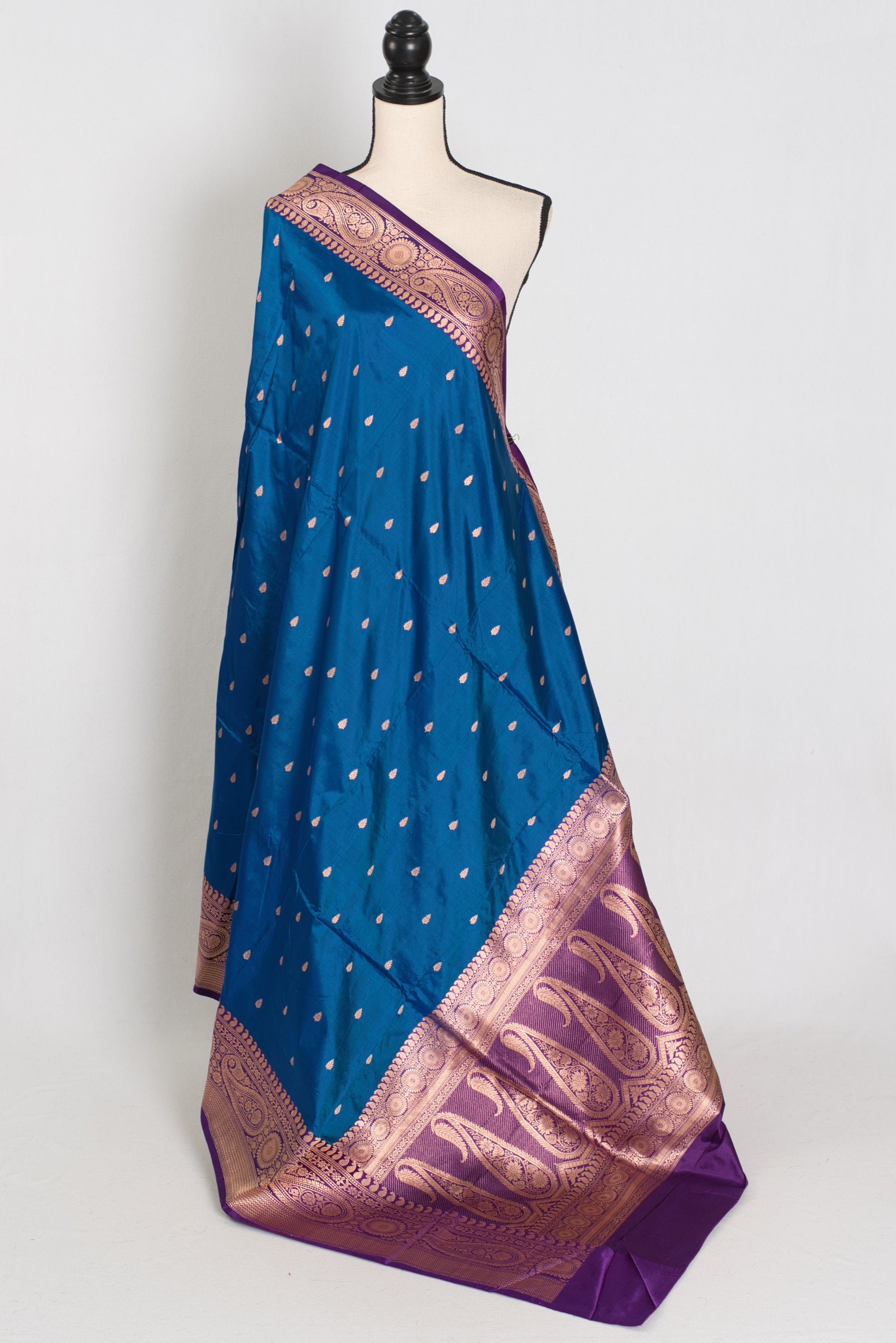 Mahi | Royal Blue Pure Katan Silk Banarasi Saree with 40 Size Stitched Blouse image 5
