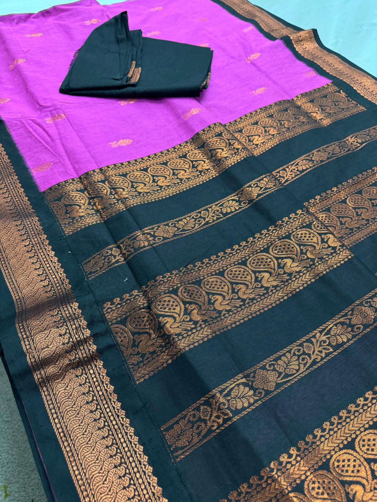 Arushi: Purple and Black Blended Cotton Gadwal Saree image 2