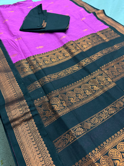 Arushi: Purple and Black Blended Cotton Gadwal Saree image 2