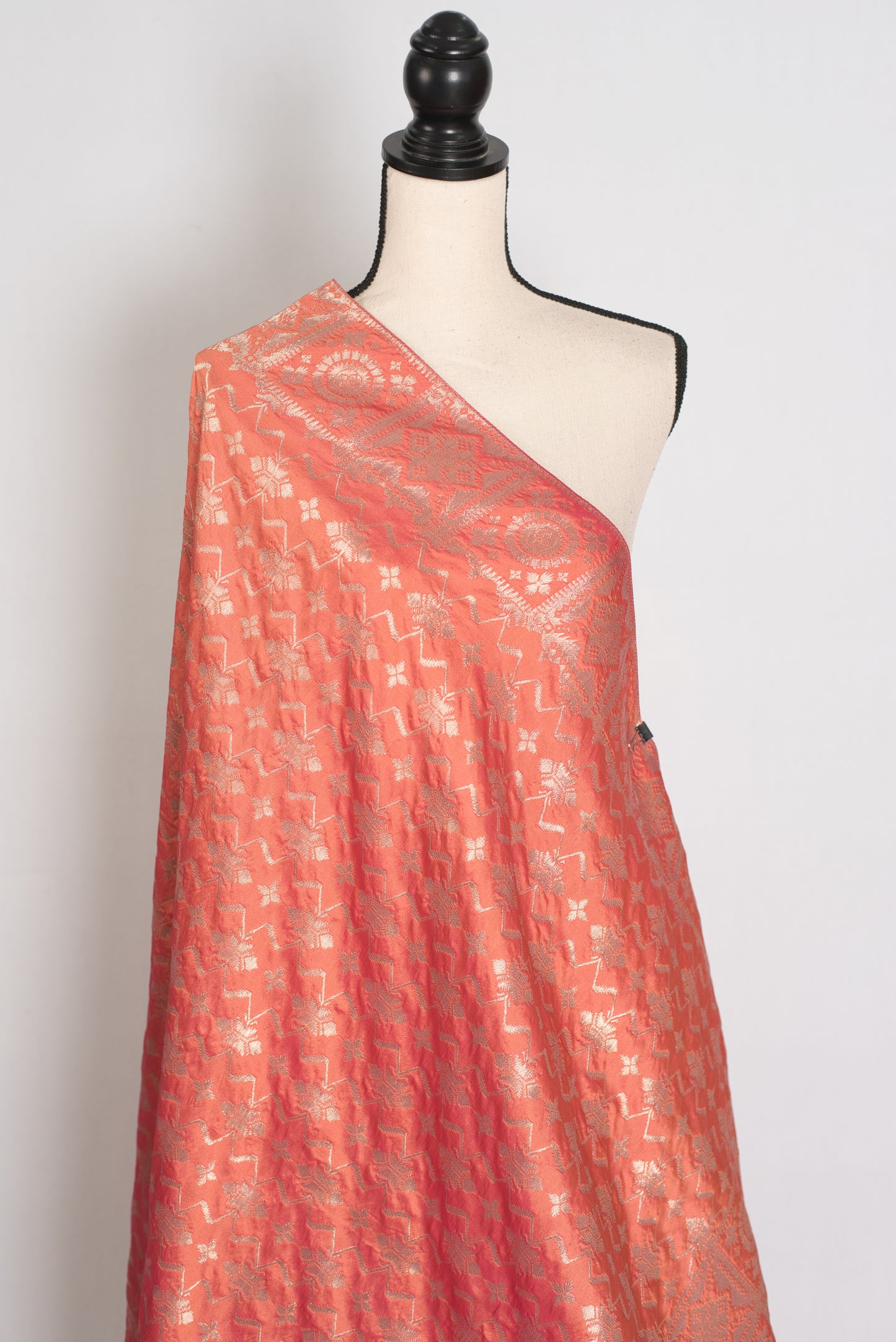 Shalini Peach and Gold Semi Banarasi Silk Dupatta – Elegant Zari Brocade image 0