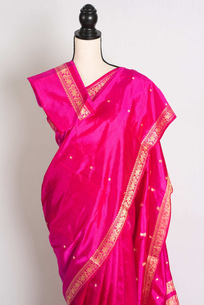 Giri : Certified Silk Banarasi Saree with Resham Work in Hot Pink image 2