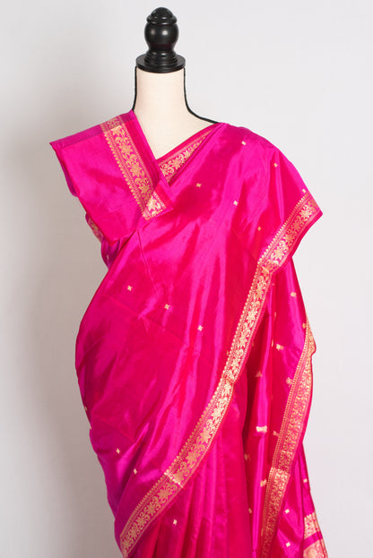 Giri : Certified Silk Banarasi Saree with Resham Work in Hot Pink image 2
