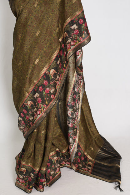 Dilshad | Henna Green Dola Silk Banarasi Saree | Perfect for Mehendi Ceremony image 5