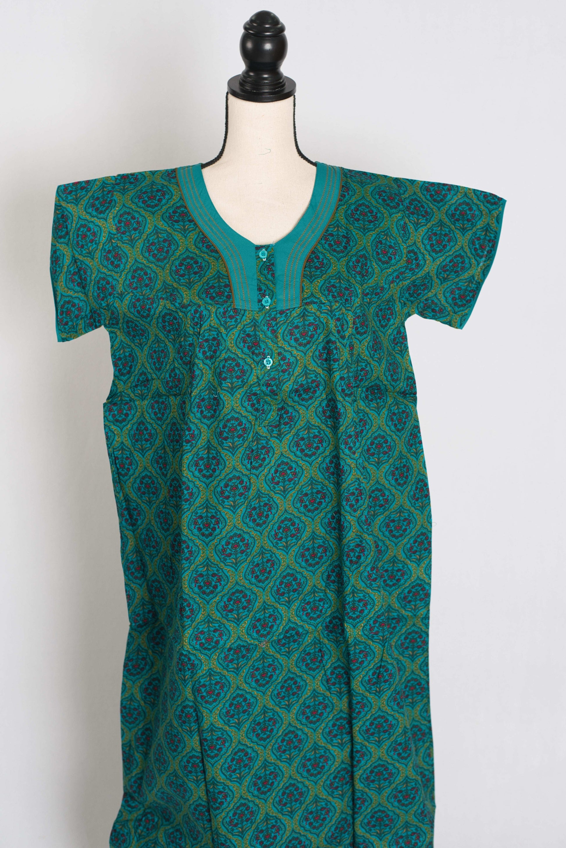 Kalamkari Printed Green Women Indian Cotton Nighty in Regular Size image 0