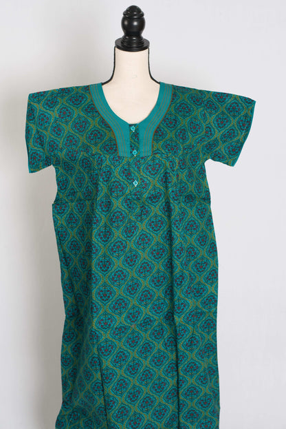 Kalamkari Printed Green Women Indian Cotton Nighty in Regular Size image 0