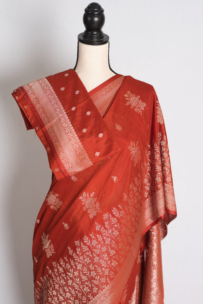 Priya: Rust Brown Lightweight Semi Georgette Banarasi Saree image 2