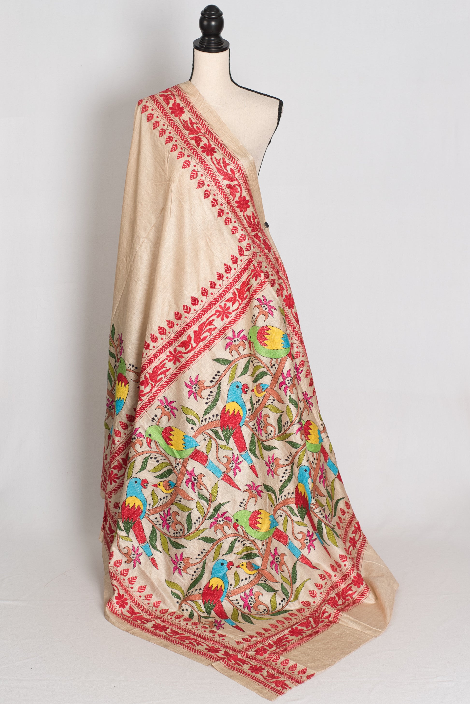 Kavitha : Pure Gachi Tussar Hand Embroidered Kantha Stitch Saree image 1