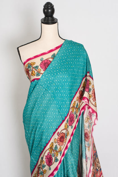 Srija | Turquoise Blue Soft Modal Silk Saree | Contemporary Designer Drape image 6