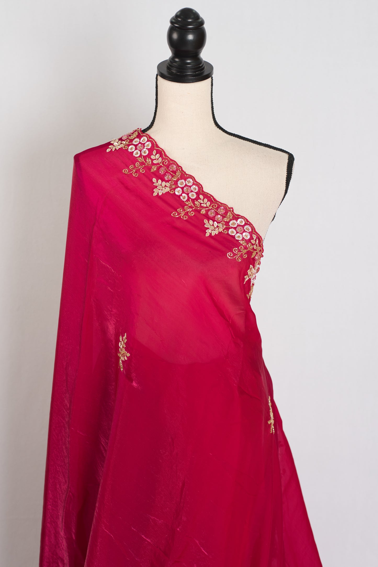 Devina : Rani Pink Soft Glass Tissue Hand Embroidery Partywear Saree image 5