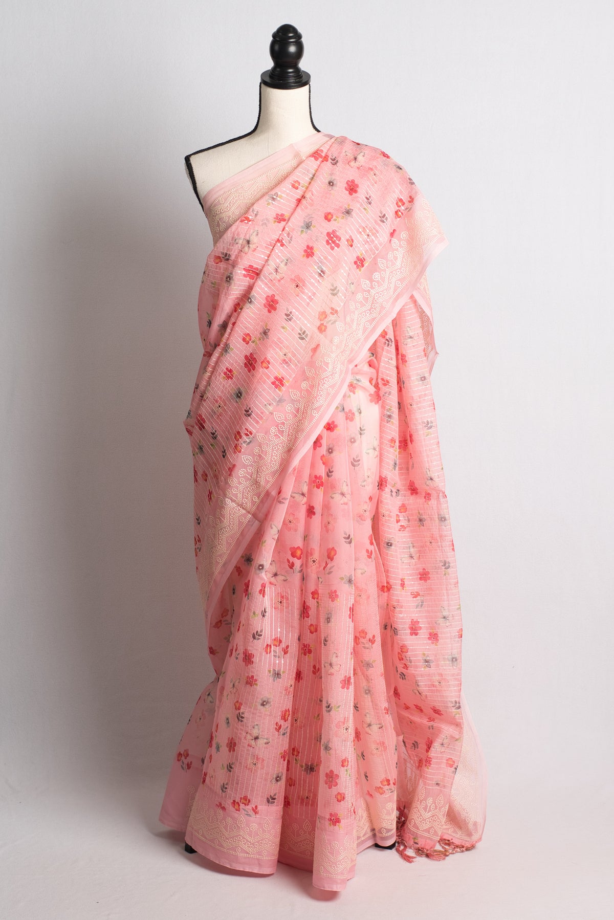 Sequin Work Soft Organza Saree with Embroidery Border in Light Pink image 0