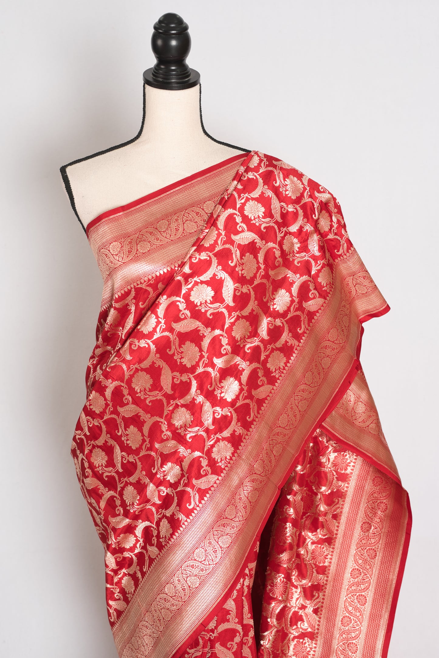 Subha : Red and Gold Katan Silk Jangla Bridal Banarasi Saree image 5