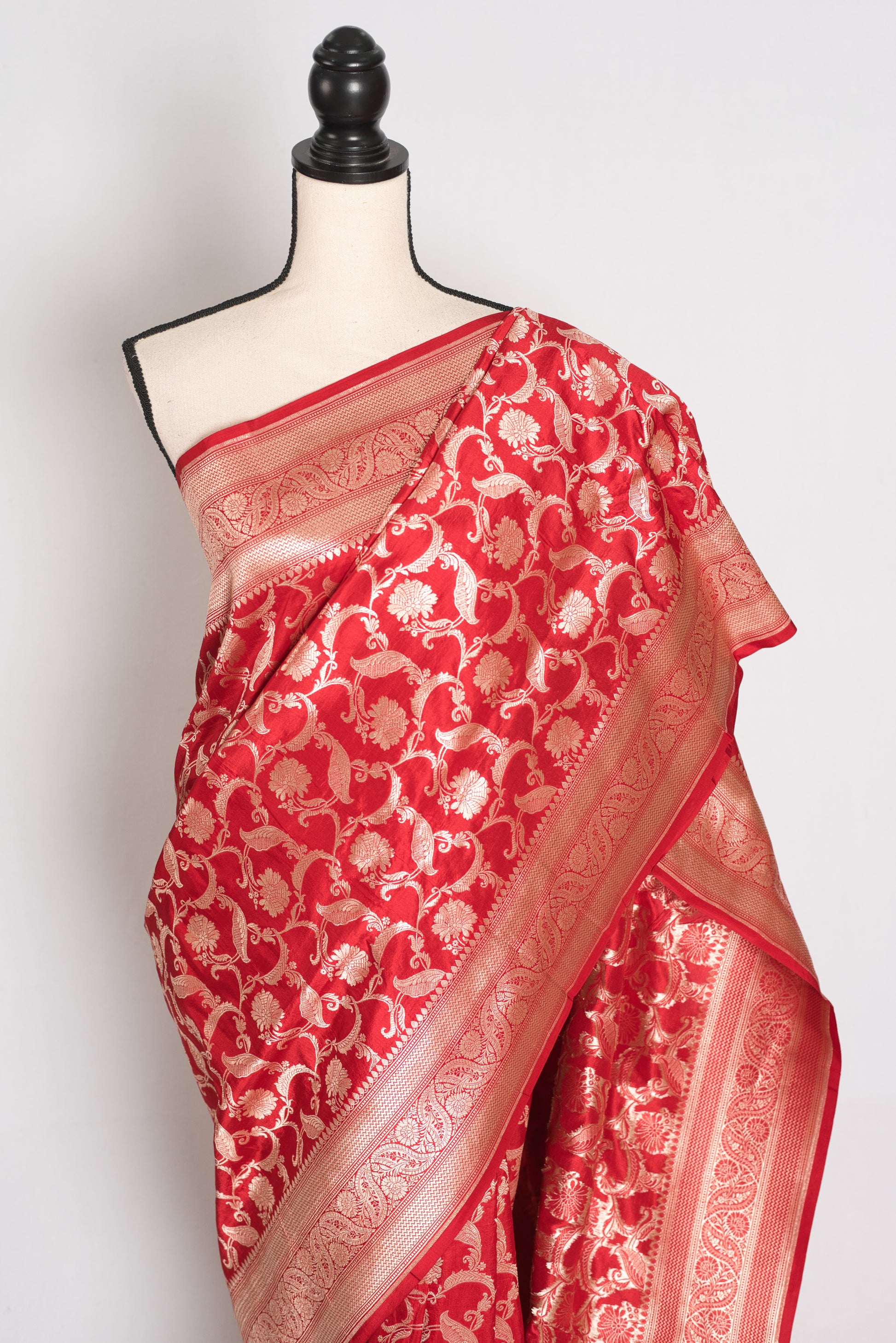 Subha : Red and Gold Katan Silk Jangla Bridal Banarasi Saree image 5