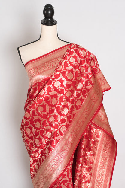 Subha : Red and Gold Katan Silk Jangla Bridal Banarasi Saree image 5