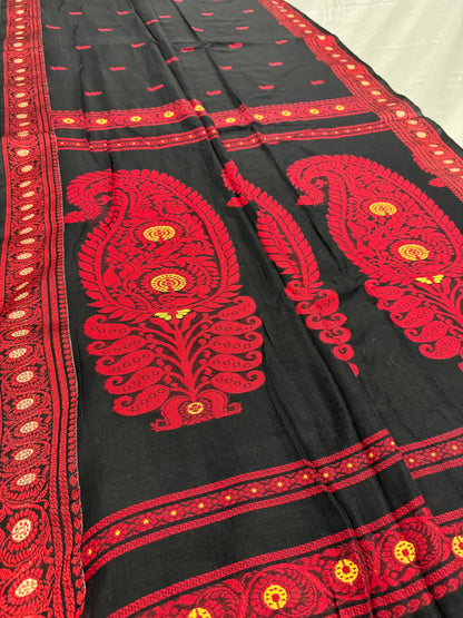 Medha : Black and Red Cotton Baluchari Saree Bengal Handloom image 2