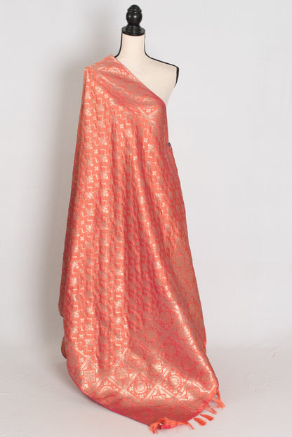 Shalini Peach and Gold Semi Banarasi Silk Dupatta – Elegant Zari Brocade image 1