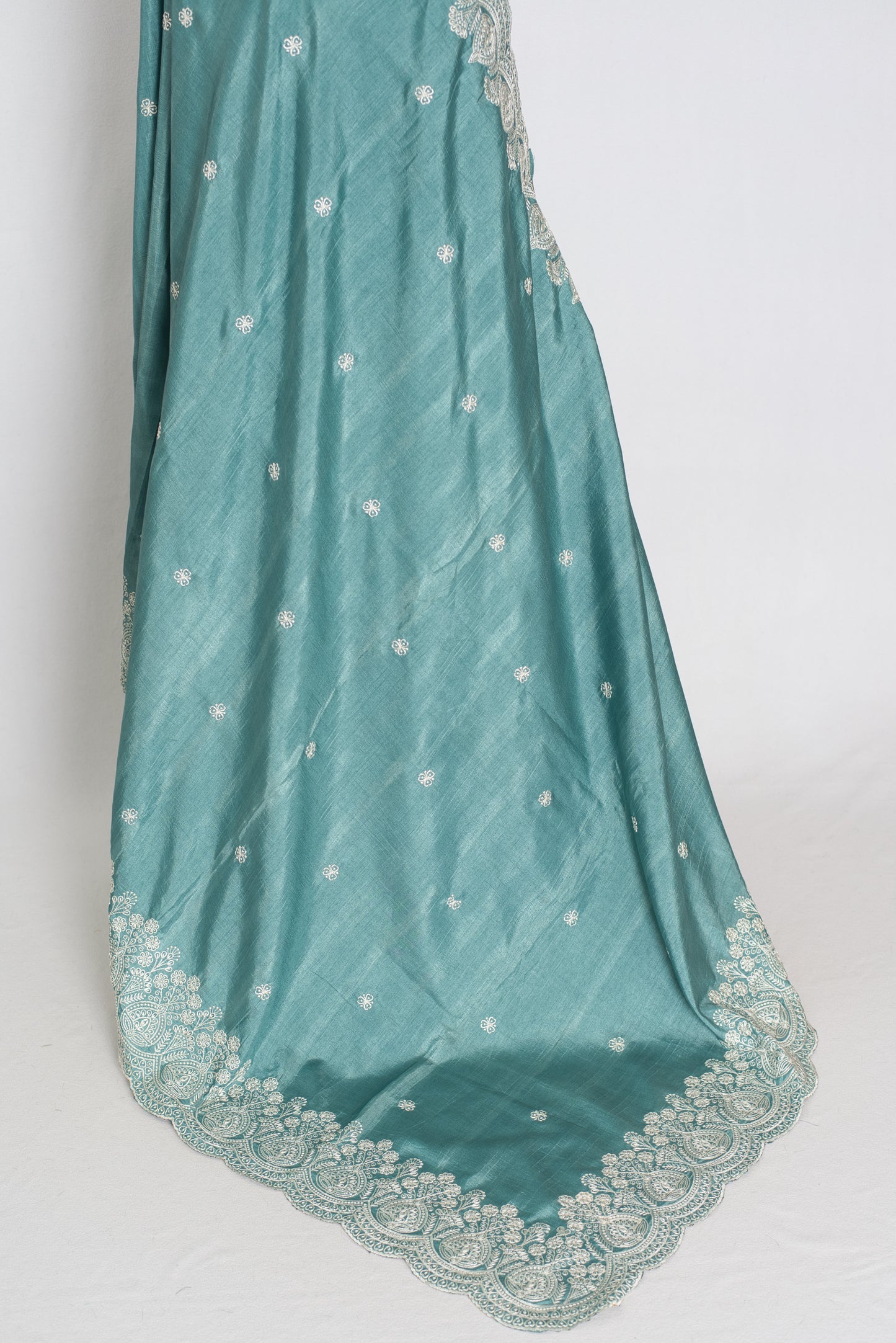 Mitul | Pastel Blue Semi Tussar Silk Saree | Lightweight & Budget-Friendly image 3