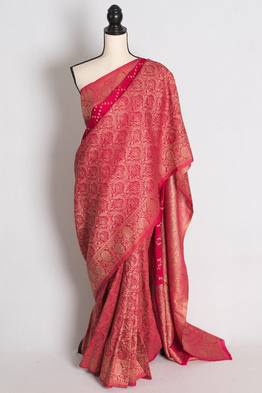 Ria: Rani Pink Semi Georgette Banarasi Saree with Half Skirt Brocade Border image 0