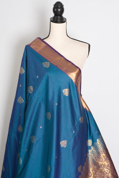 Nithya : Peacock Blue & Purple Contrast Semi Silk Kanjivaram Saree image 4