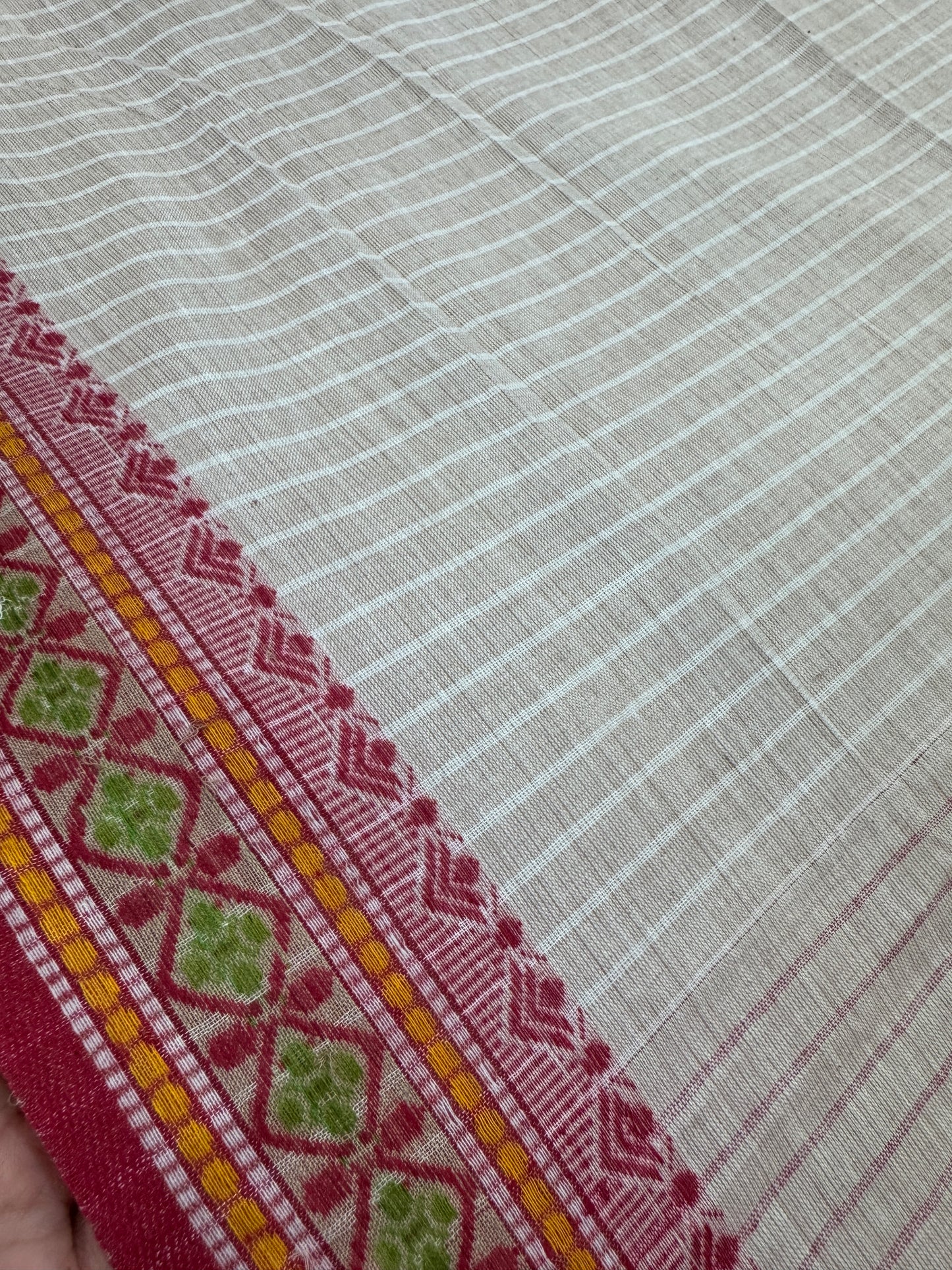 Jamini : Biscuit Brown and Red Soft Cotton Dhaniakhali Saree image 2
