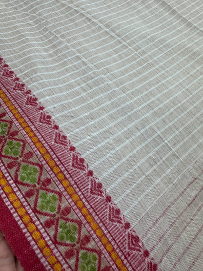 Jamini : Biscuit Brown and Red Soft Cotton Dhaniakhali Saree image 2
