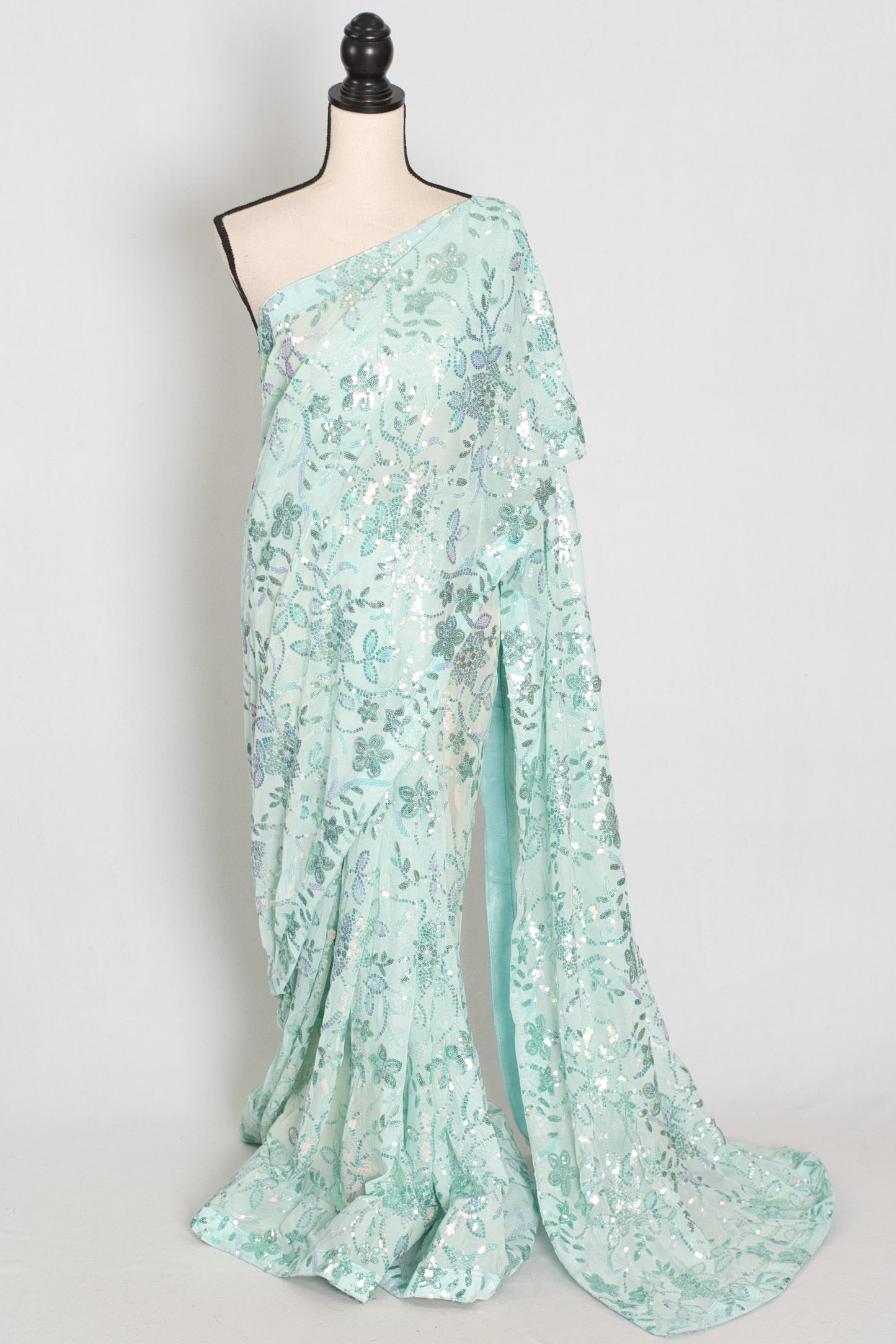 Ishq | Sea Green Soft Net Saree | Ready-To-Wear Set with Size 36 Stitched Blouse image 0